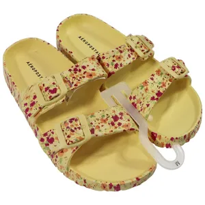 AEROPOSTALE Buckle Strap Floral Sandals -  Yellow / Flowers (Size: M)