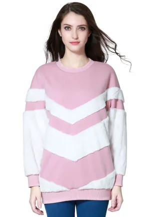 Baby Pink Full Sleeve Turtle Neck Fur Detail Sweater