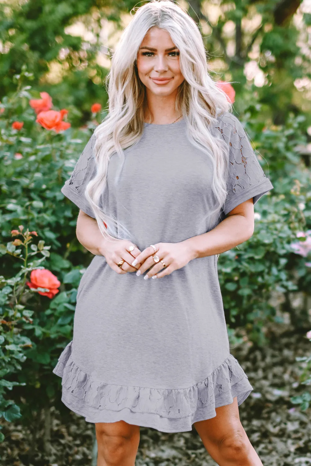 Belen Lace Ruffled T-shirt Dress