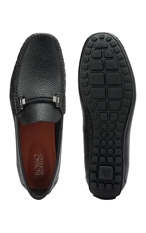 Black Braided Leather Moccasins