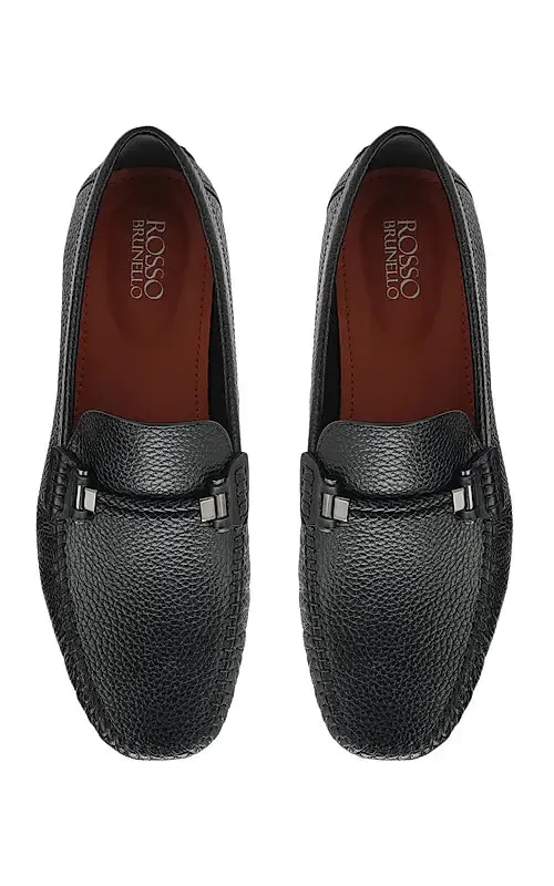 Black Braided Leather Moccasins