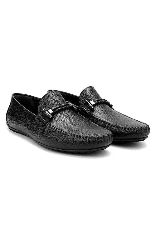 Black Braided Leather Moccasins