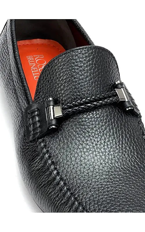 Black Braided Leather Moccasins