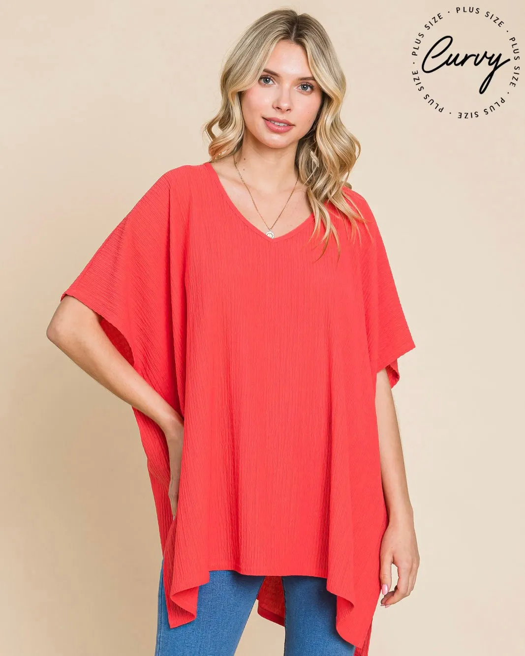 Black VNeck Drop Shoulder Crepe Boxy Oversized Short Sleeve Top
