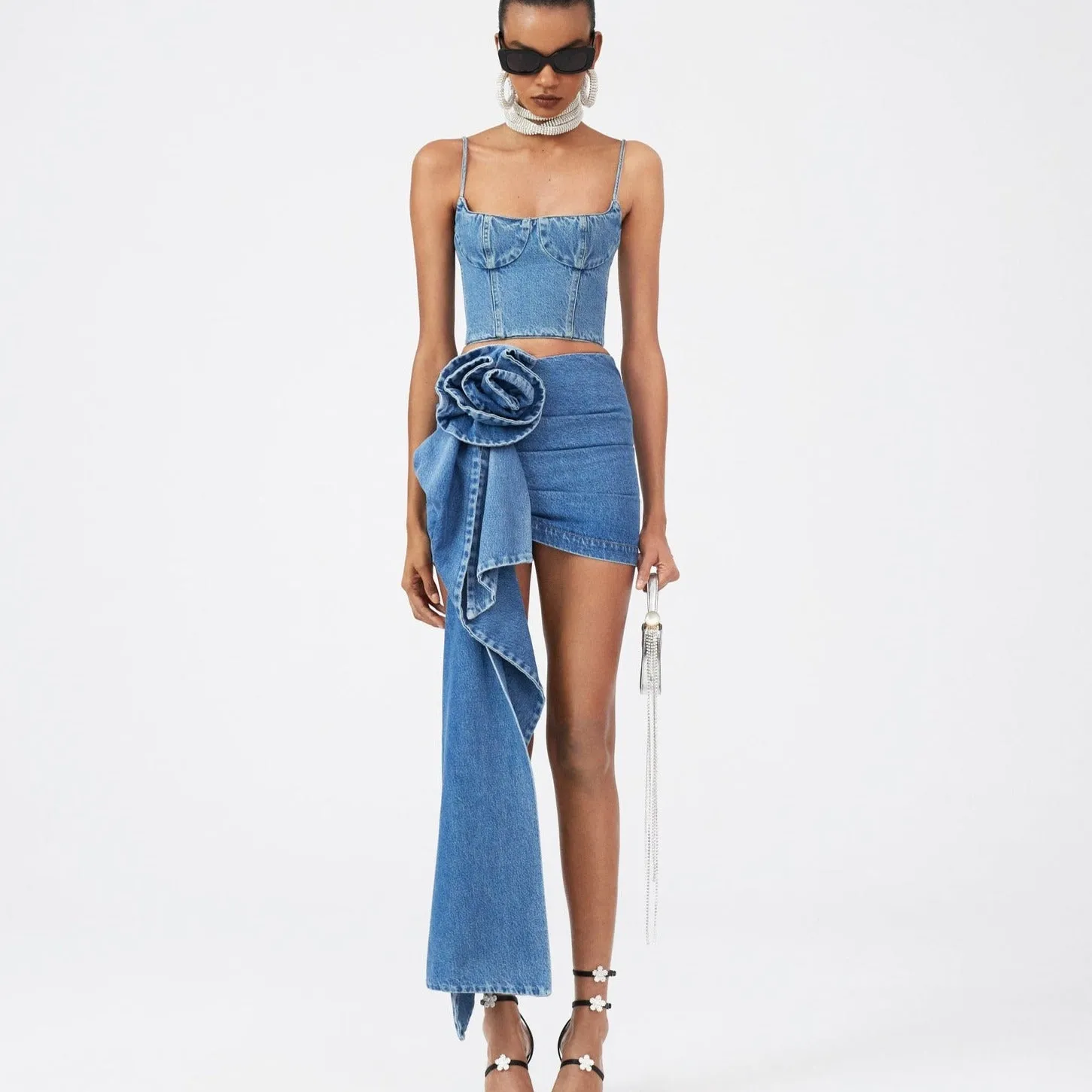 Blue Rose Denim Outfit Set
