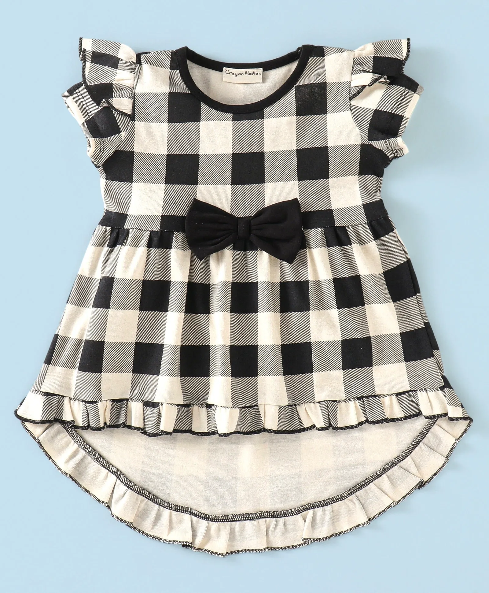 Checkered Frill with Bow Top Shorts Set