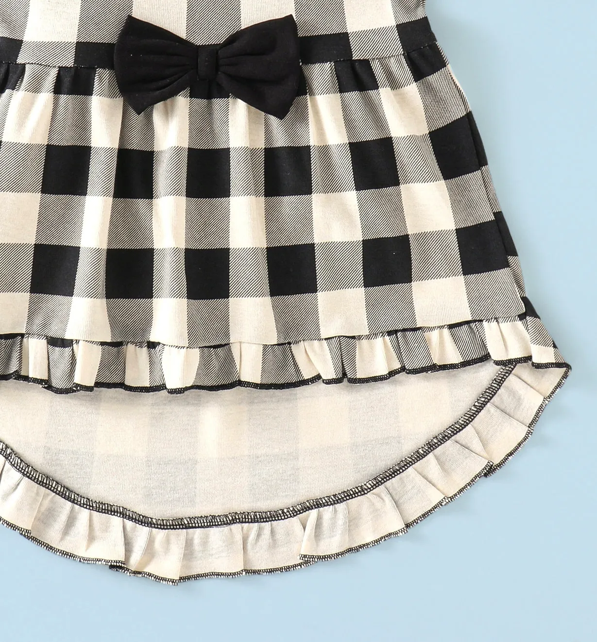 Checkered Frill with Bow Top Shorts Set