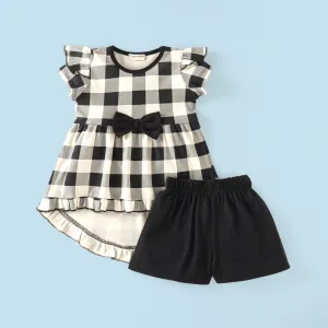 Checkered Frill with Bow Top Shorts Set