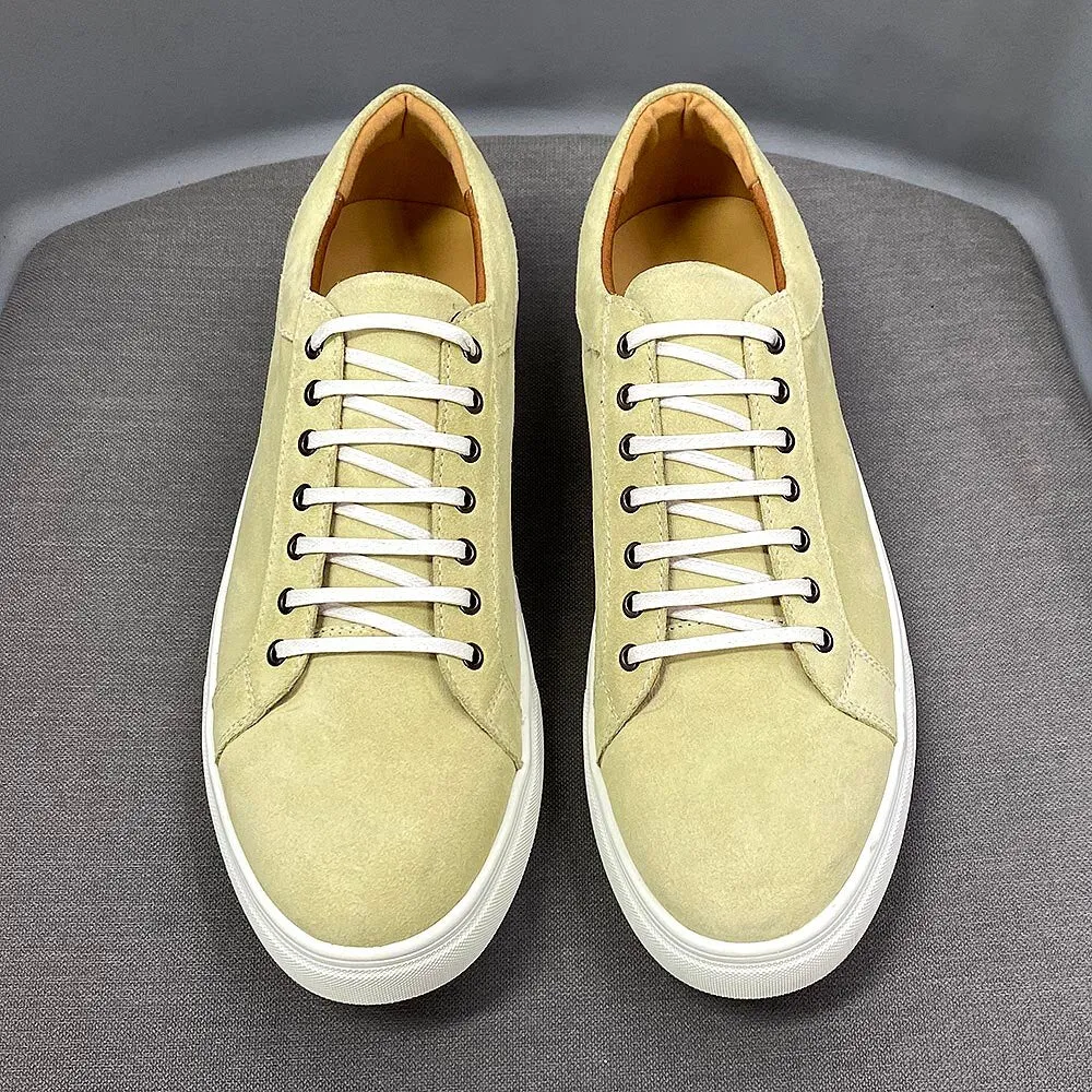 Classic Fashion Men&#39;s Flat Derby Casual Shoes Cow Suede Leather Daily Commuting Lace-Up Soft Sole Nubuck Sneakers for Men