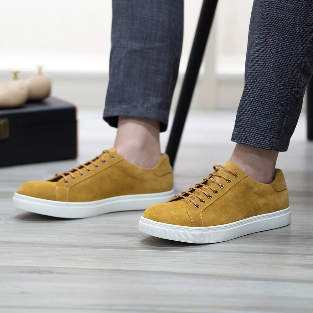 Classic Fashion Men&#39;s Flat Derby Casual Shoes Cow Suede Leather Daily Commuting Lace-Up Soft Sole Nubuck Sneakers for Men