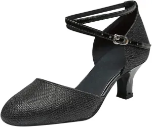 Dancing Dance Social Latin Shoes Ballroom Shoes Sequins Women's Tango Shoe Women's Middle Heels Strap Sandal Heel (Black, 7)