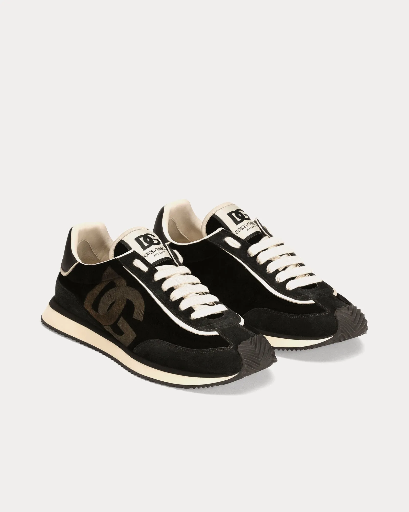 DG Cushion Velvet & Calfskin Black Low Top Sneakers