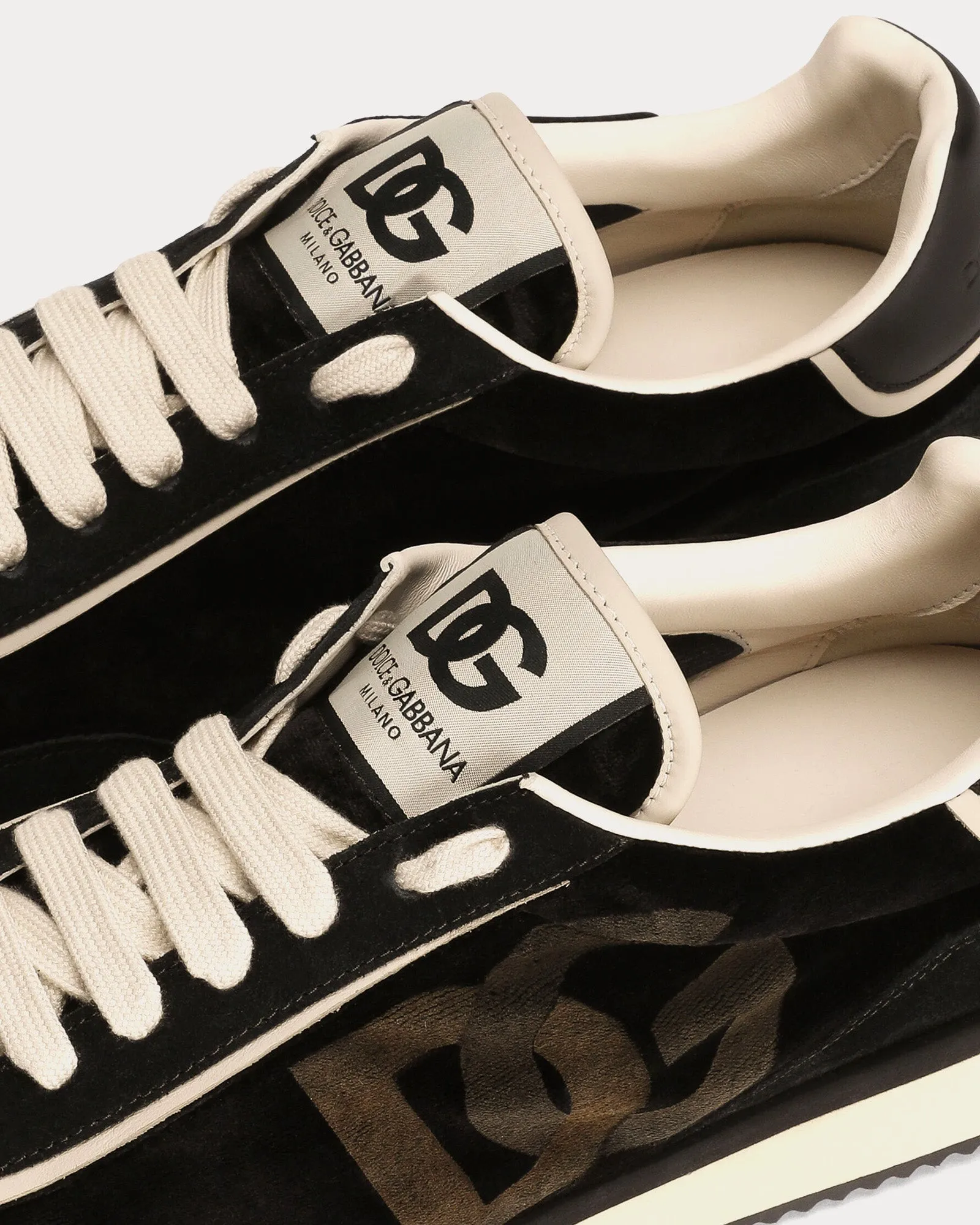 DG Cushion Velvet & Calfskin Black Low Top Sneakers
