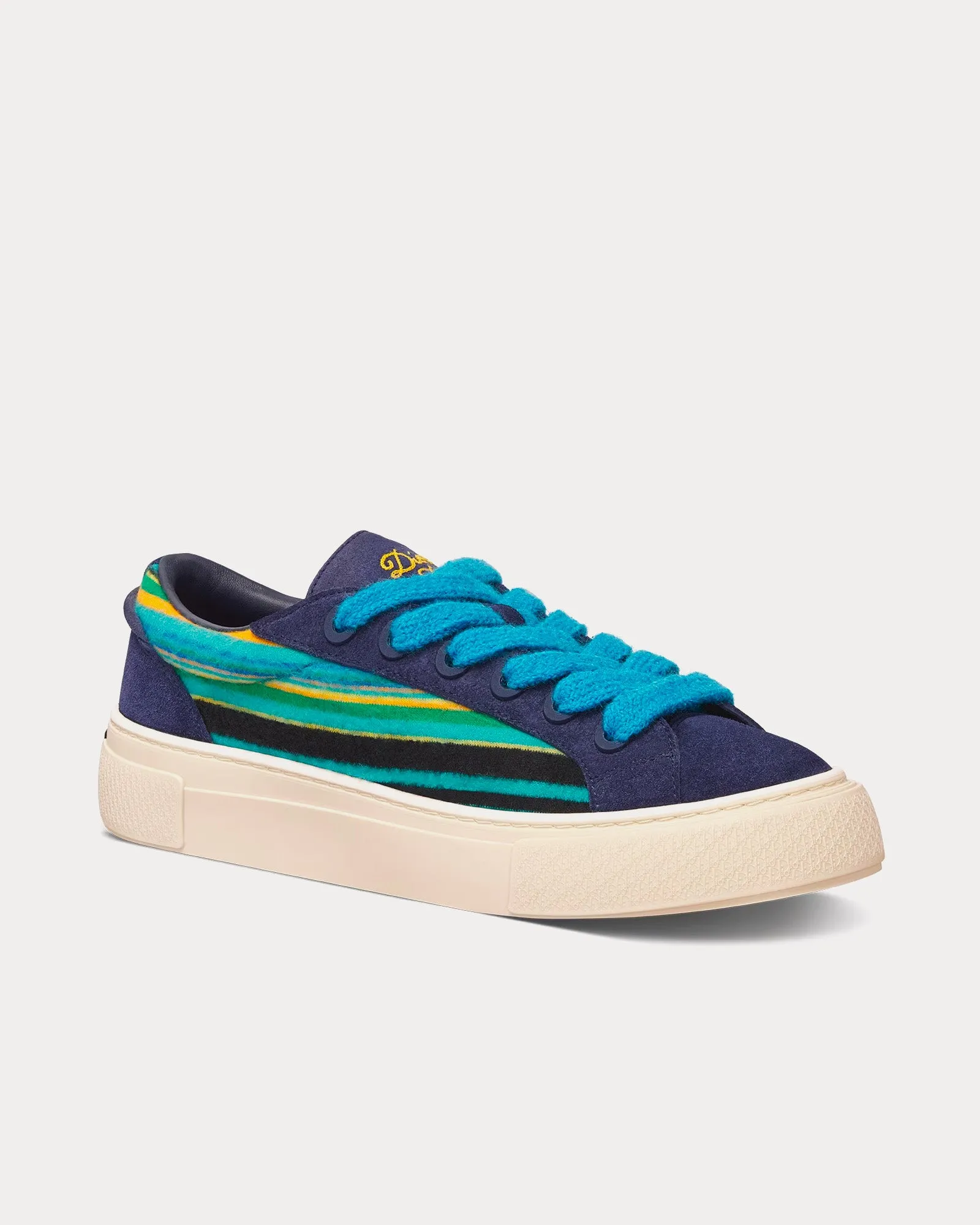 Dior Tears B33 Limited Edition Blue Multicolor Mohair and Navy Blue Suede Low Top Sneakers