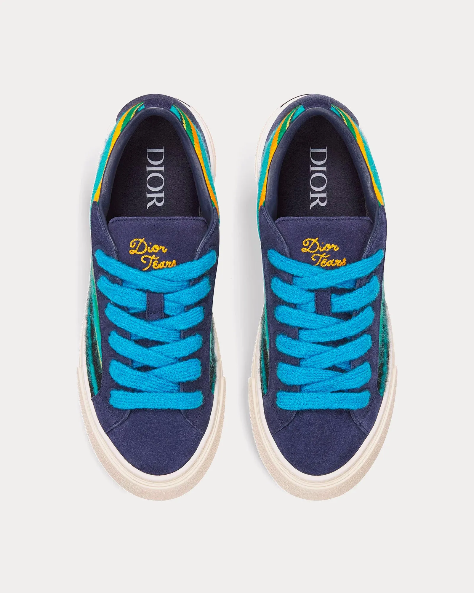 Dior Tears B33 Limited Edition Blue Multicolor Mohair and Navy Blue Suede Low Top Sneakers