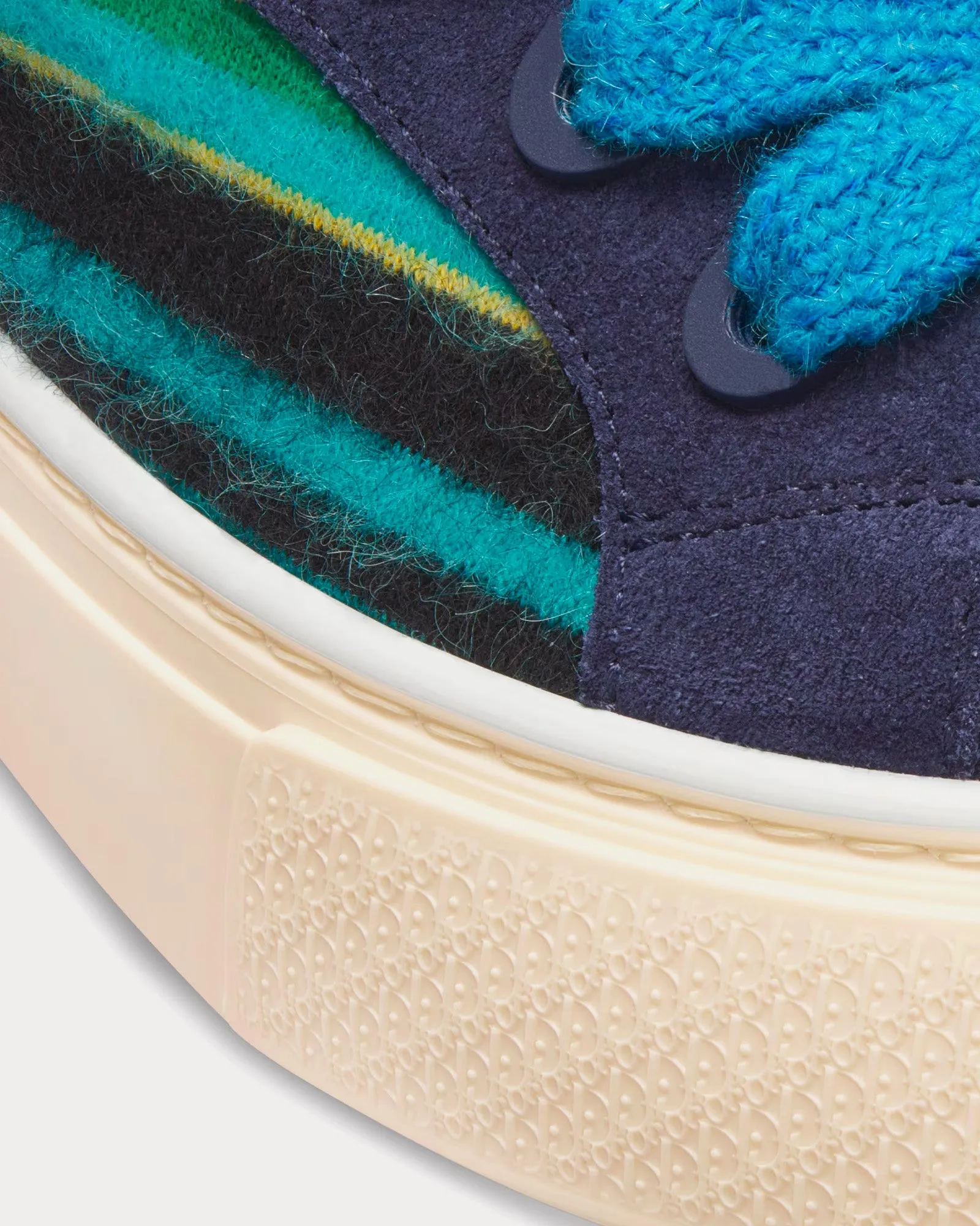 Dior Tears B33 Limited Edition Blue Multicolor Mohair and Navy Blue Suede Low Top Sneakers