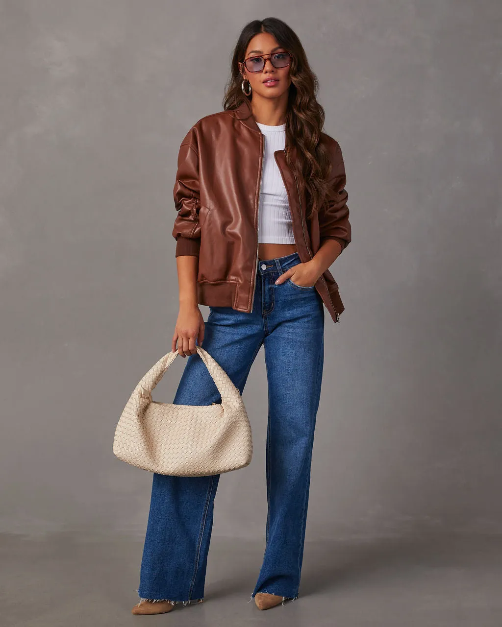 Domingo Faux Leather Zip Bomber Jacket