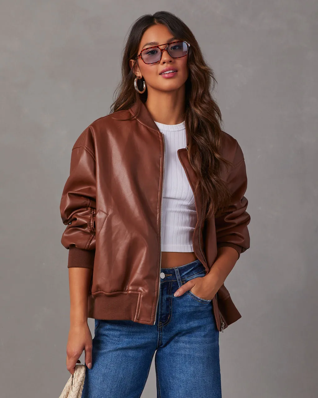 Domingo Faux Leather Zip Bomber Jacket