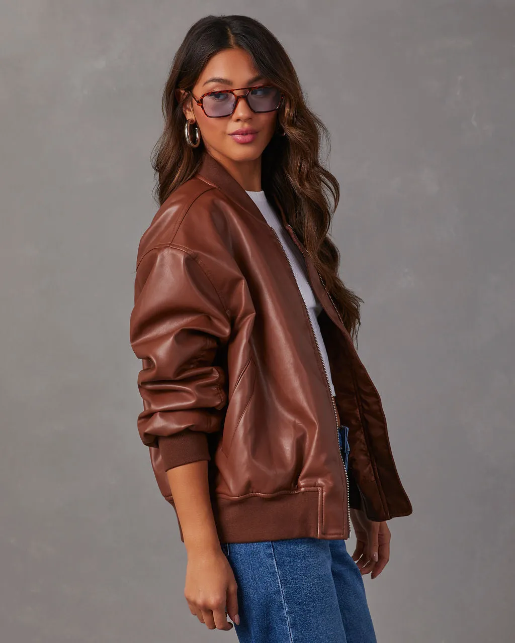 Domingo Faux Leather Zip Bomber Jacket