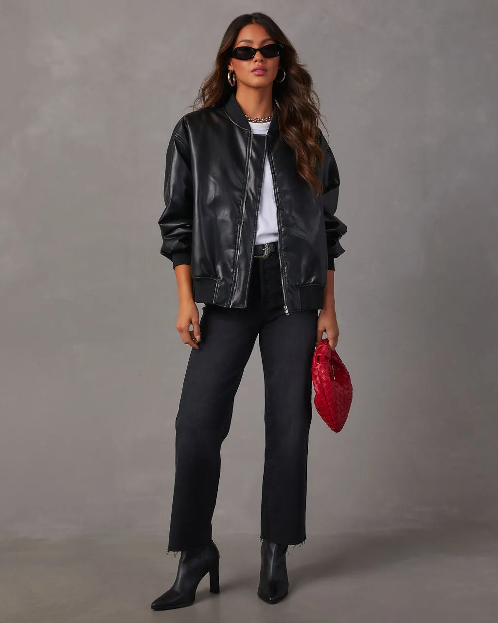 Domingo Faux Leather Zip Bomber Jacket