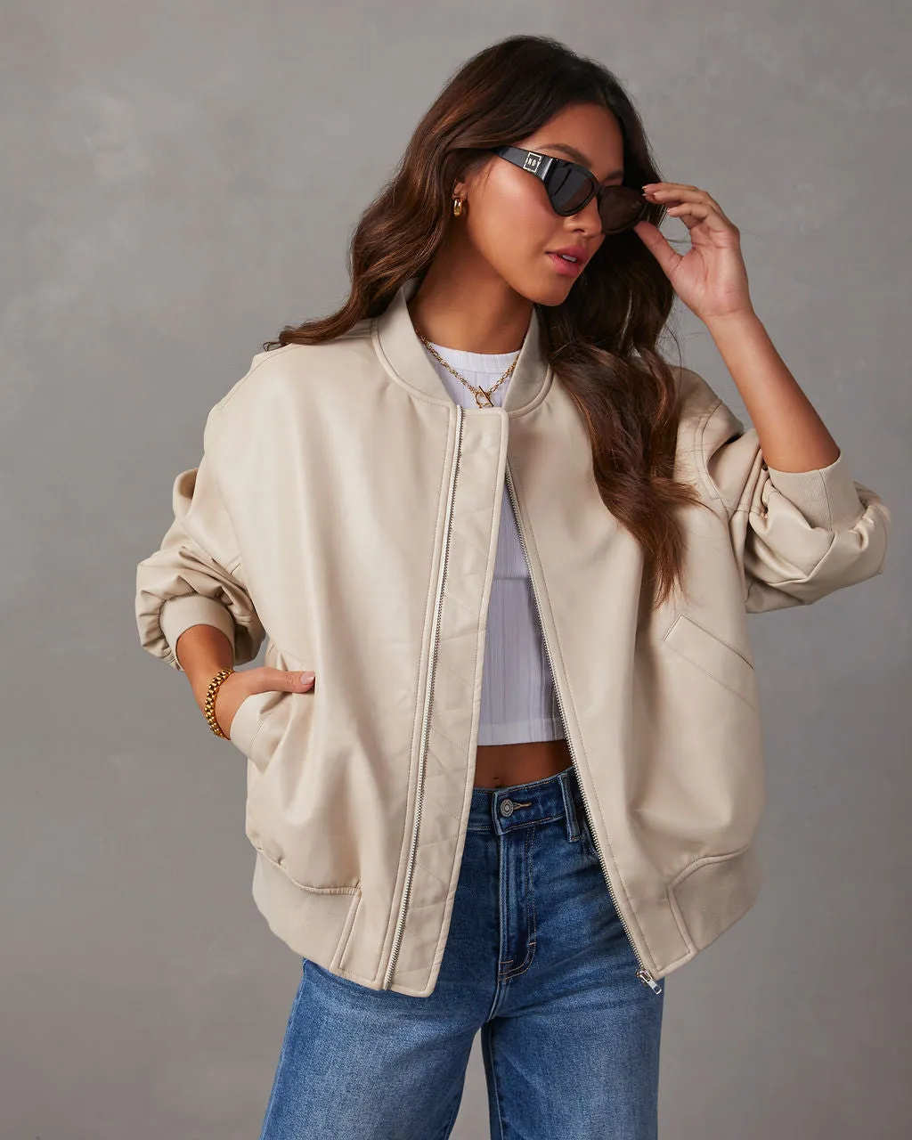 Domingo Faux Leather Zip Bomber Jacket