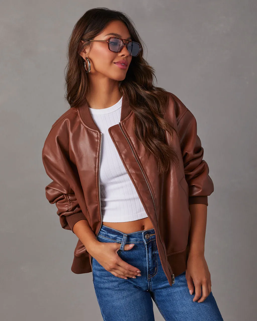 Domingo Faux Leather Zip Bomber Jacket