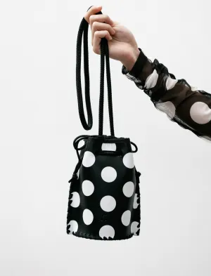 Dot Drawstring Bucket Bag Black