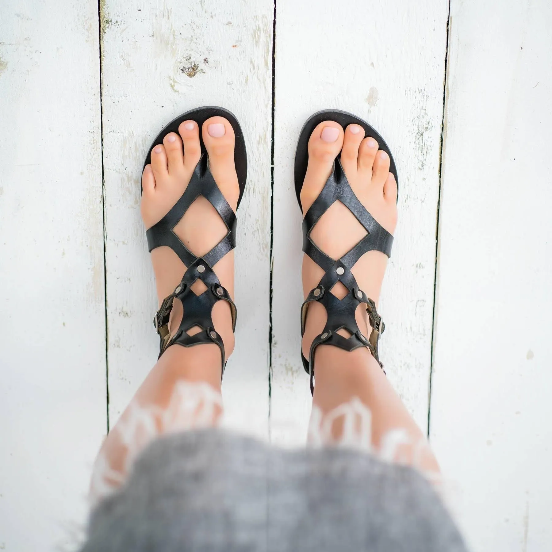 EOS Black Leather Gladiator Sandal