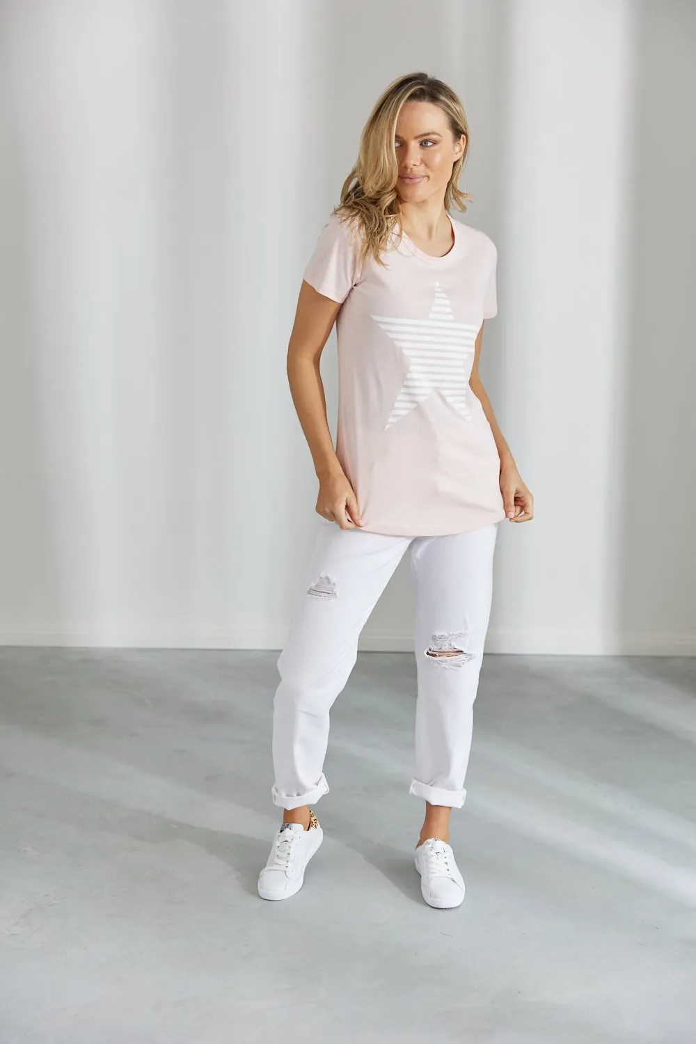 Evie Tee - Pink w White Star (Plus Size)