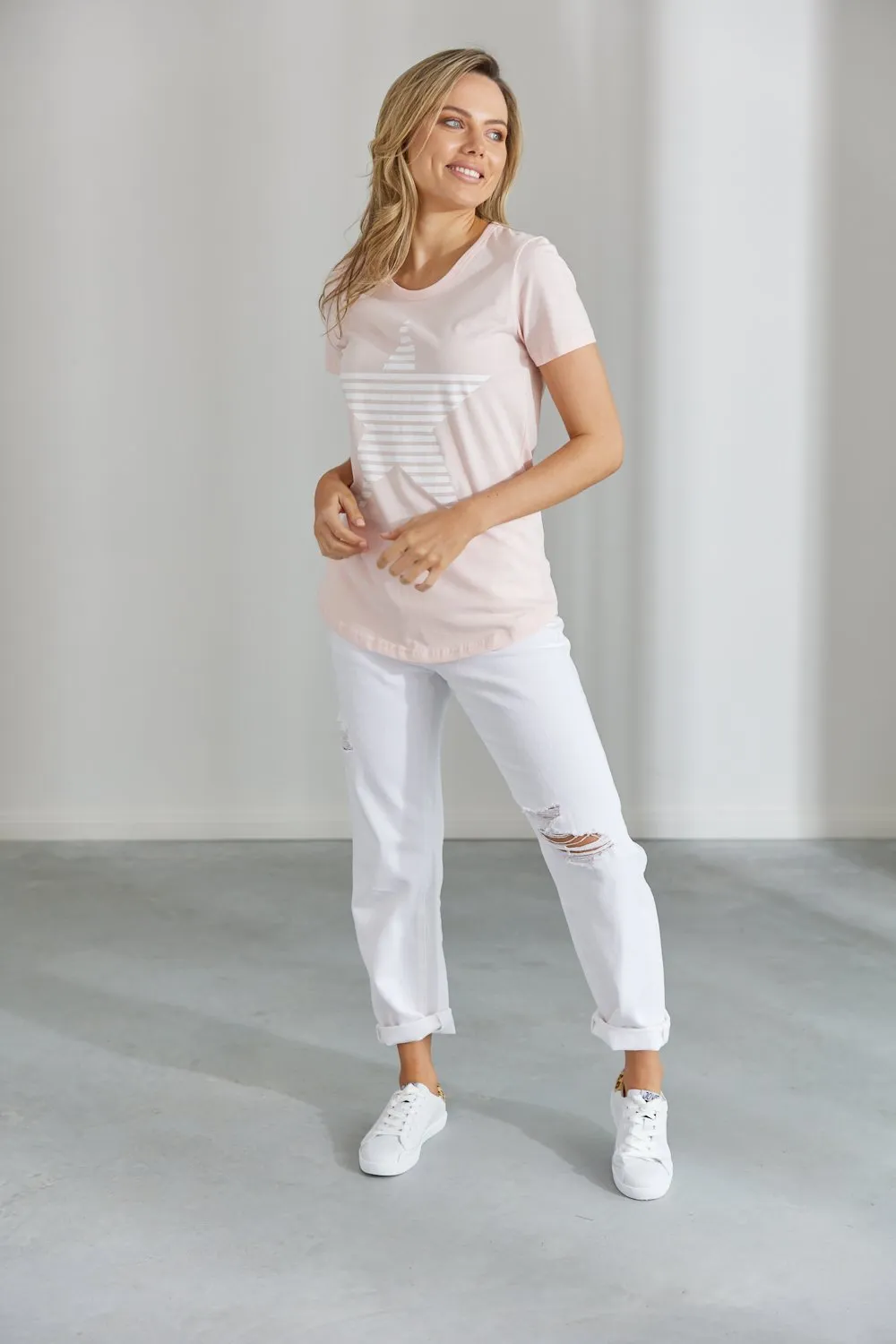 Evie Tee - Pink w White Star (Plus Size)