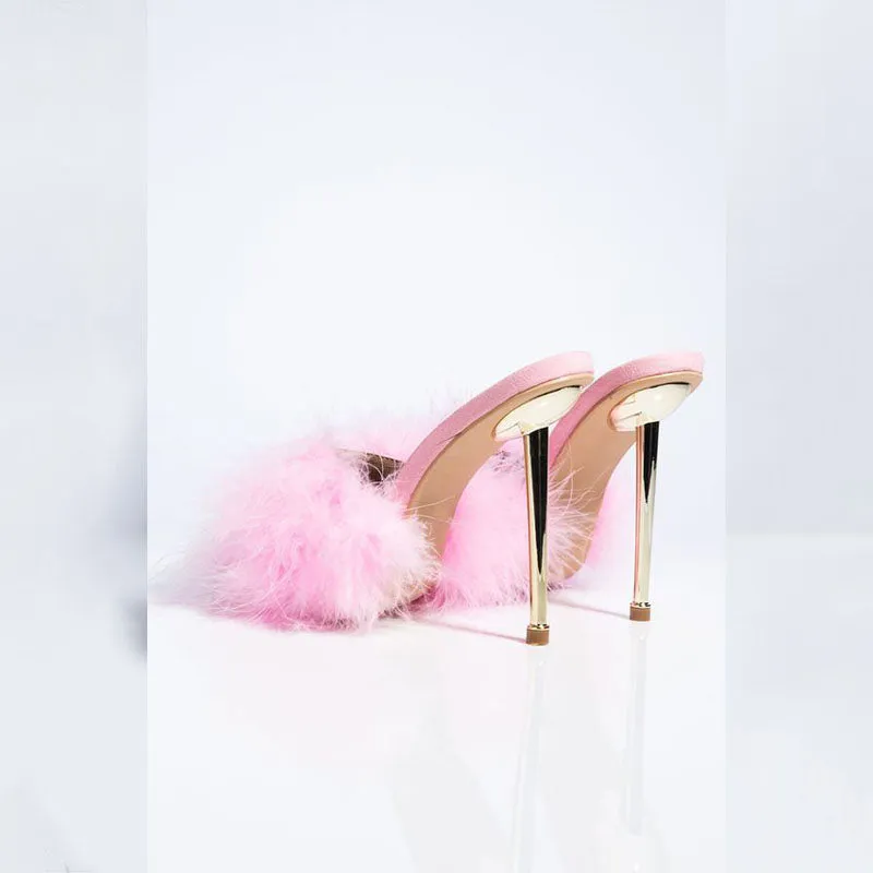 Fashion Fur Point Toe High Heel Sandals