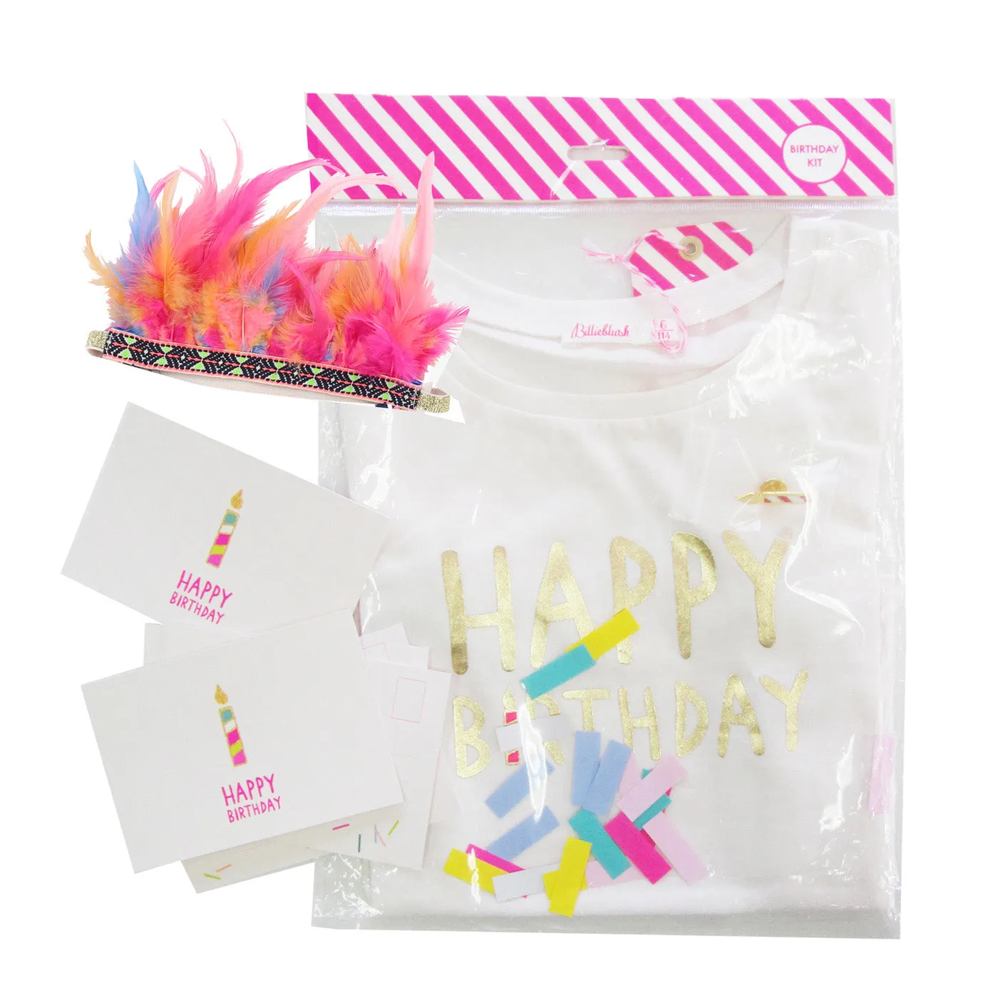 Girls "Happy Birthday" T-shirt with Candle Pin on Front