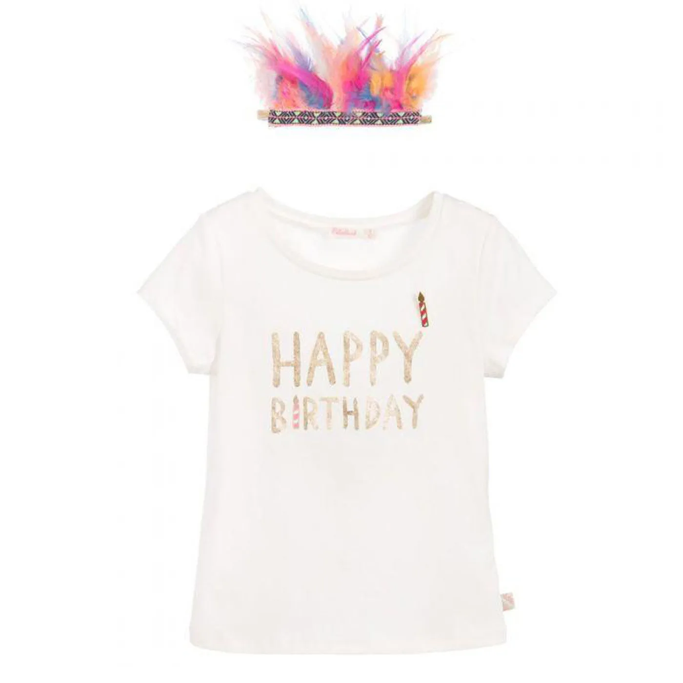 Girls "Happy Birthday" T-shirt with Candle Pin on Front