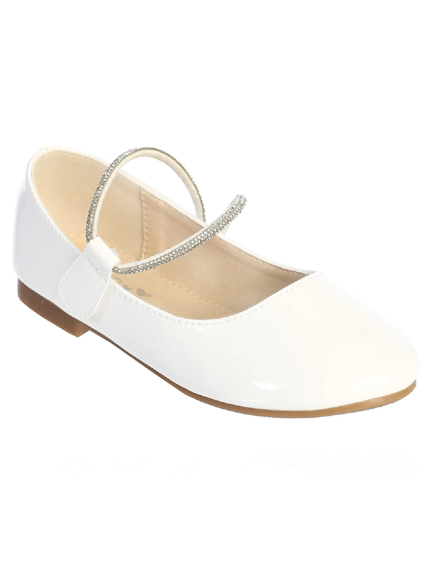 Girls White Patent Rhinestone Strap Mary Jane Flats 6-8 Toddler