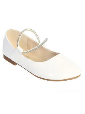 Girls White Patent Rhinestone Strap Mary Jane Flats 6-8 Toddler