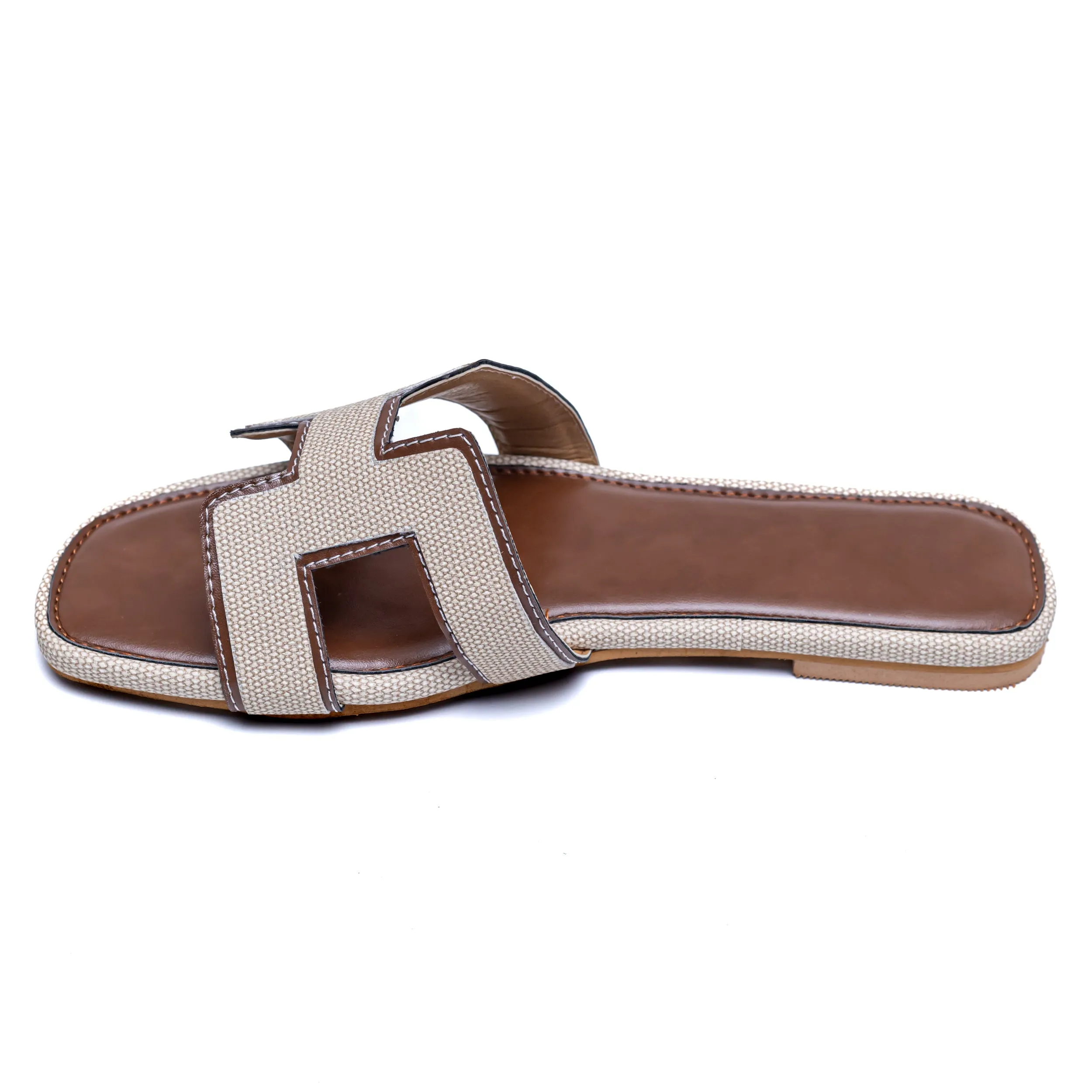 H Style Flats-Brown/Cream