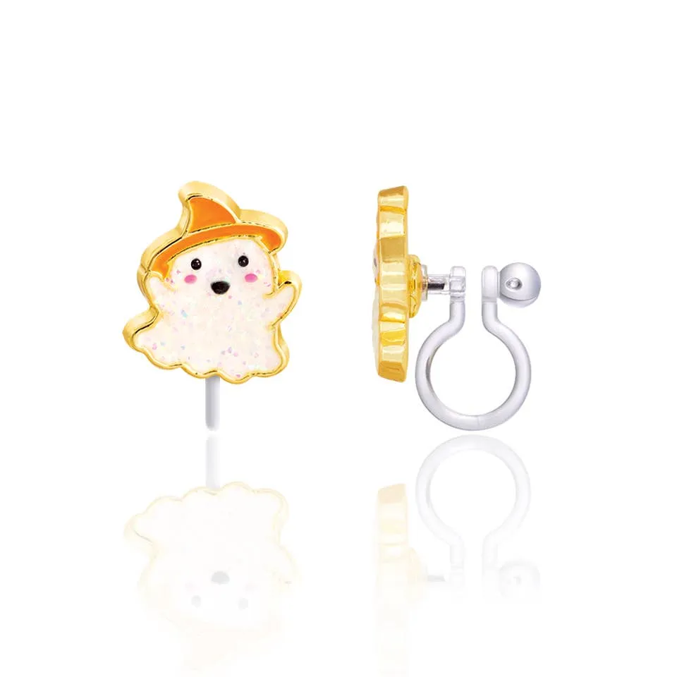 Halloween Glitter Ghost Clip On Earrings for Girls