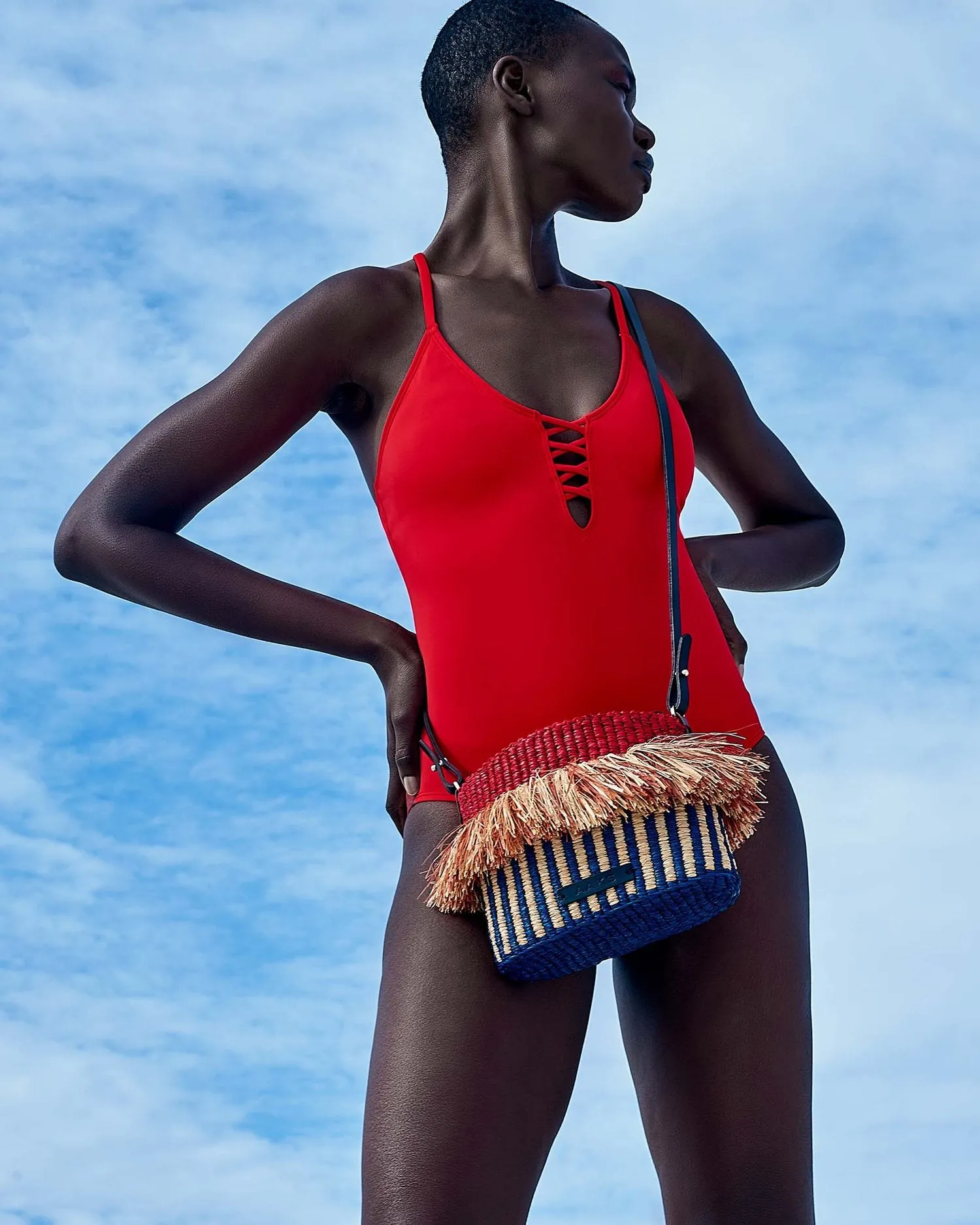 HANA MINI ROUGE RAFFIA BAG