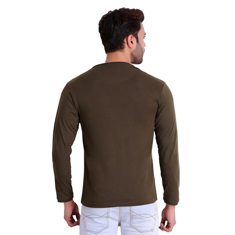 HiFlyers Men Round Neck Solid T-Shirtbrown