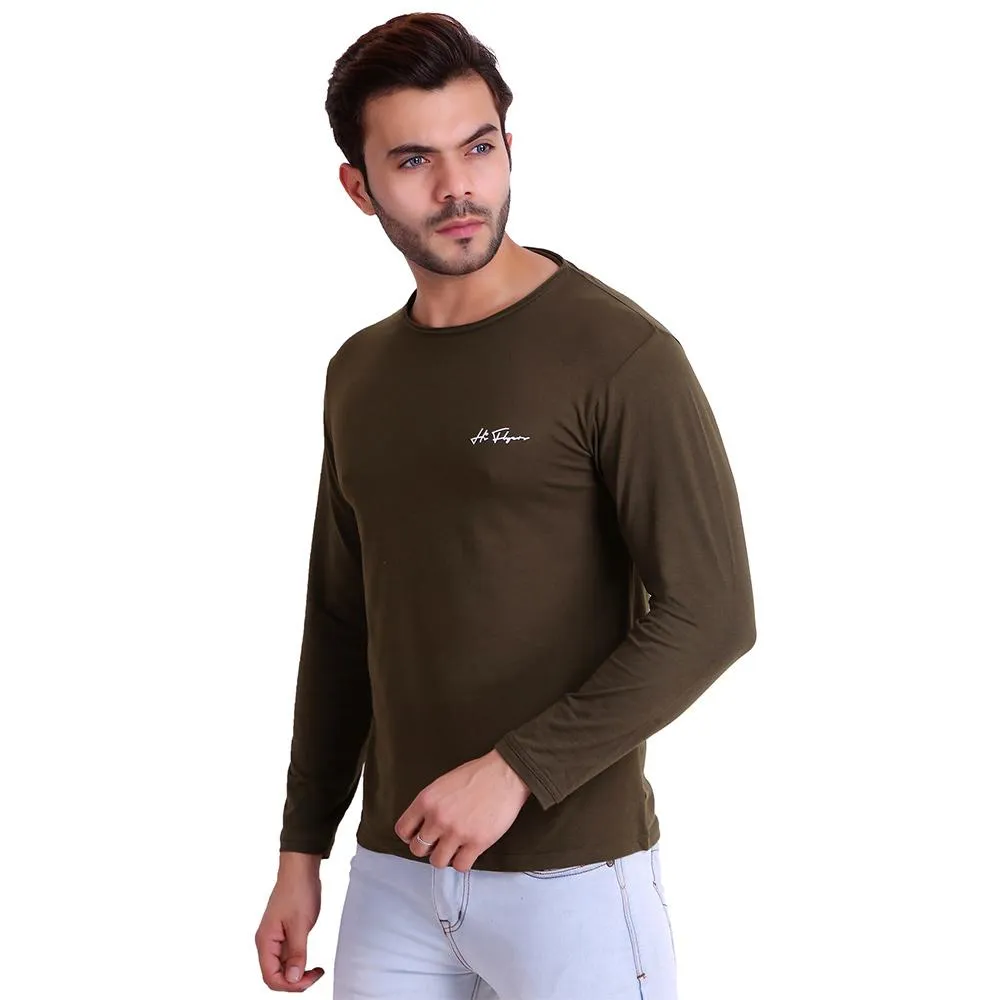 HiFlyers Men Round Neck Solid T-Shirtbrown