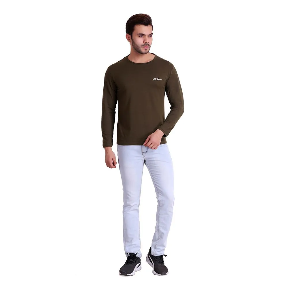 HiFlyers Men Round Neck Solid T-Shirtbrown