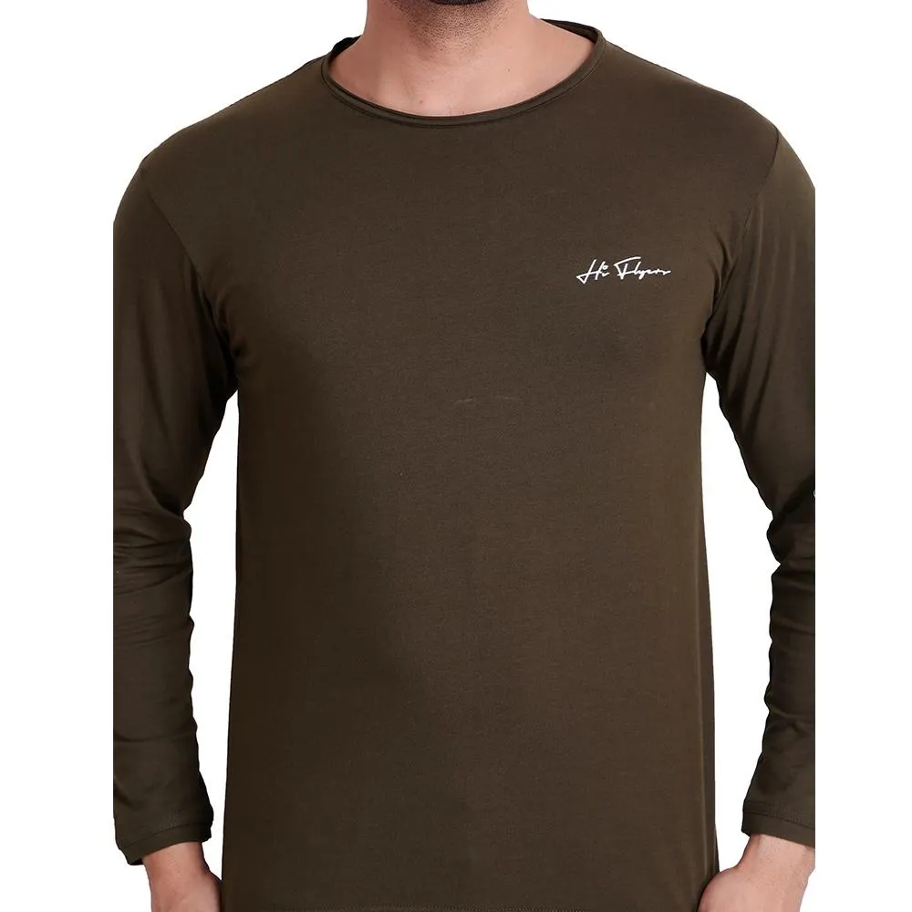 HiFlyers Men Round Neck Solid T-Shirtbrown