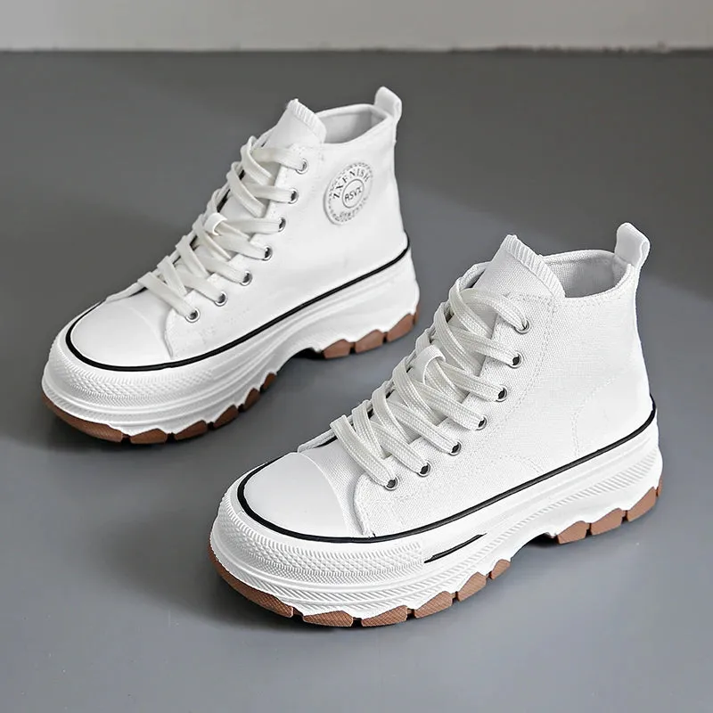 High-Top Lace-Up Casual High Platform Canvas Sneakers Non-Slip Running Shoes Wear Resistant Vulcanized Shoes