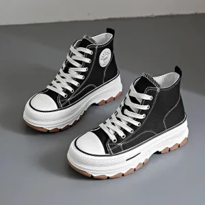 High-Top Lace-Up Casual High Platform Canvas Sneakers Non-Slip Running Shoes Wear Resistant Vulcanized Shoes