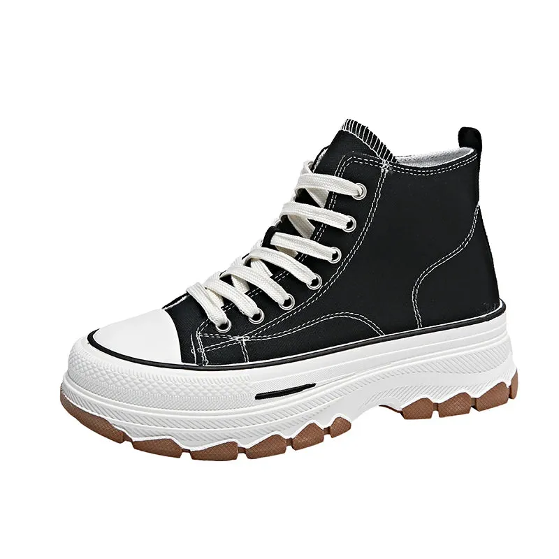 High-Top Lace-Up Casual High Platform Canvas Sneakers Non-Slip Running Shoes Wear Resistant Vulcanized Shoes