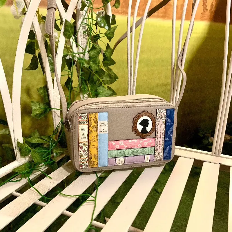 Jane Austen Books Design Mini Cross Body Bag in Warm Grey