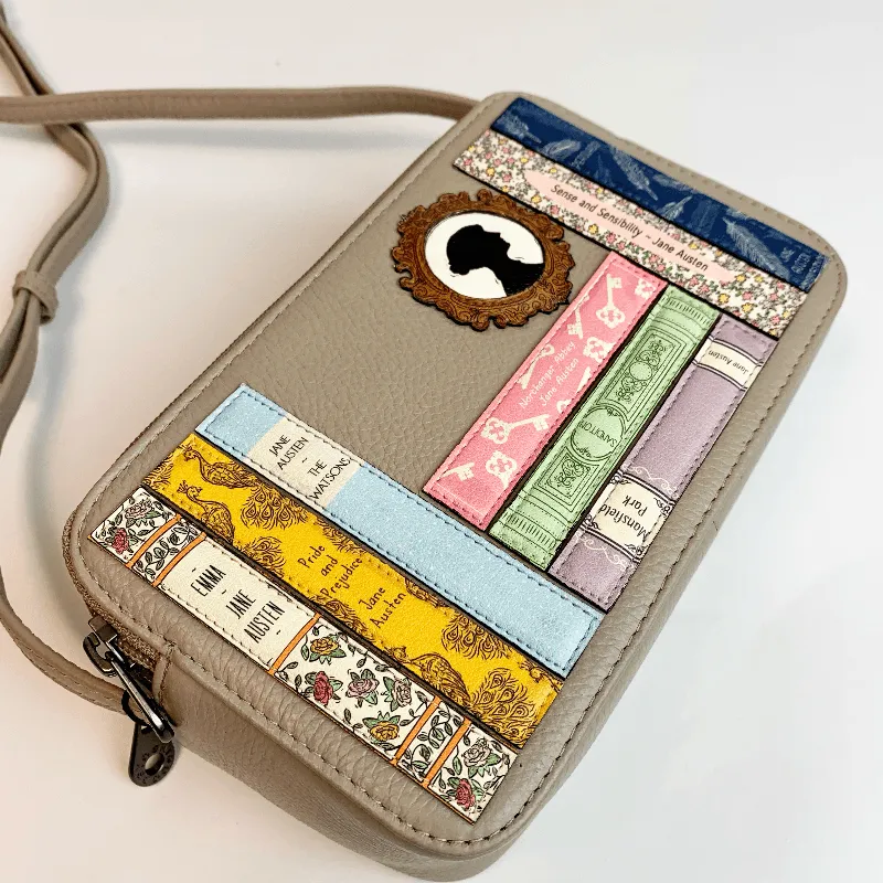 Jane Austen Books Design Mini Cross Body Bag in Warm Grey