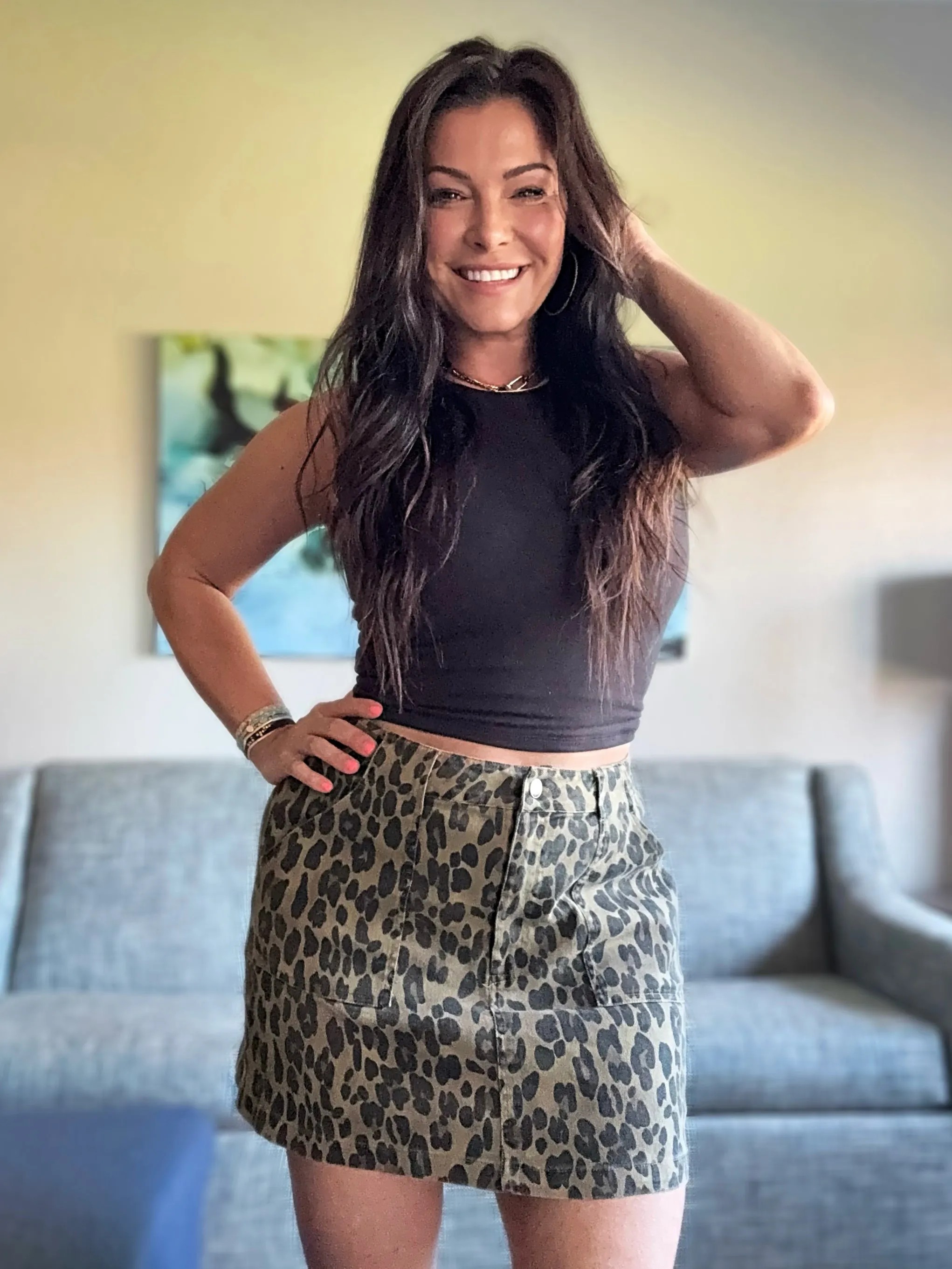 Leopard Denim Skirt