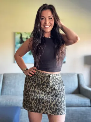 Leopard Denim Skirt