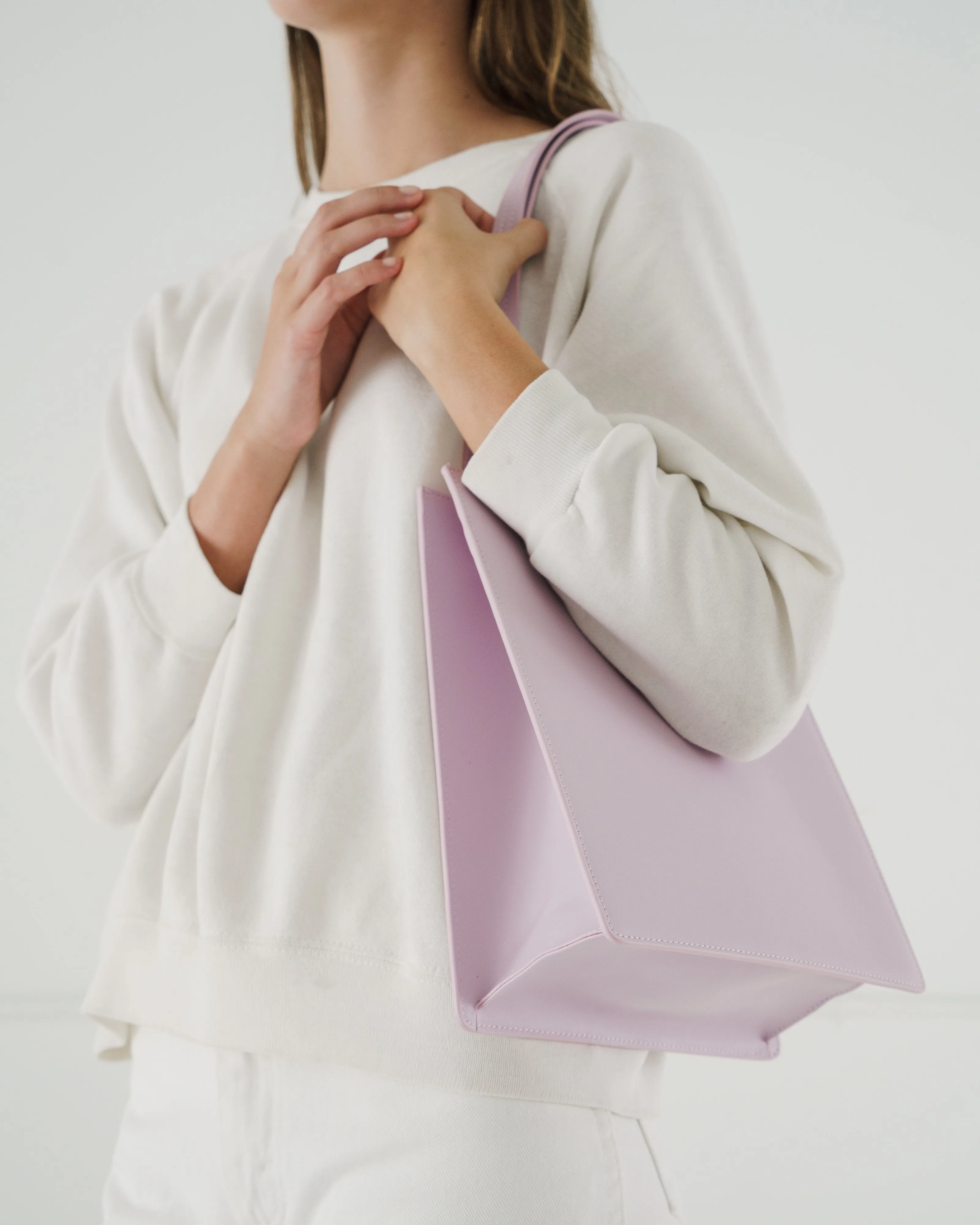 Medium Leather Retail Tote - Pale Orchid